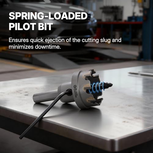 BLACK CANYON 4-1/2" Carbide Hole Cutter, 4.5 Inch Hole Saw Carbide Tipped with 3-Flat Shank – Heavy Duty Spring-Loaded Pilot Bit for Extra-Large Metal Drilling 4-1/2"