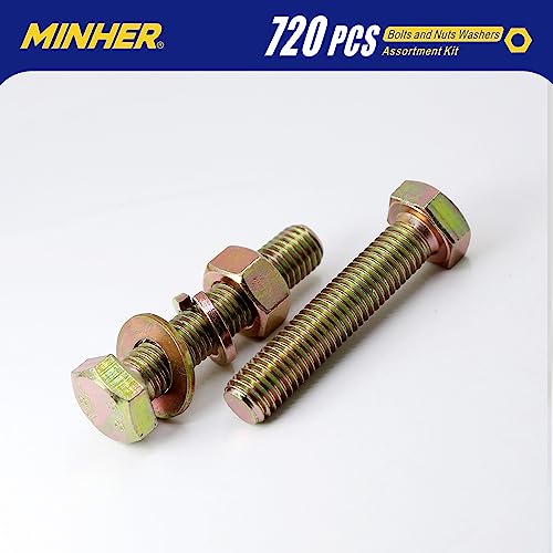 MINHER M4 M5 M6 Bolts and Nuts Assortment Kit 720PCS Hex Screws Nuts & Washers Set M4, M5, M6 (720PCS)