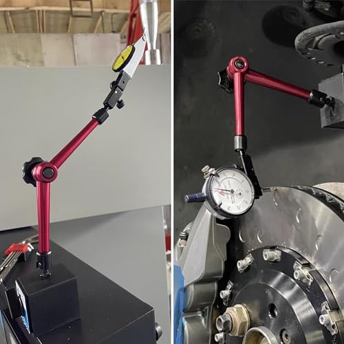 HFS(R) Dial Indicator Magnetic Base Stand with Adjustable Holder Flexible Arm for 3/8" Digital Dial Test Indicator Gauge 132lbs/60kg Max Pull 3/8" Clamping Diameter Red