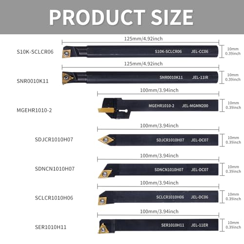 3/8" 10mm Indexable Lathe Turning Tool 21Pcs Kit for Turning 7pcs 3/8" 10mm Shank +14pcs Inserts