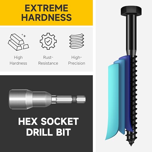 Mywish (50Sets) 3/8" x 3" Lag Bolts & 60Pcs 3/8 Hex Head Lag Screws Assortment Kit, External Heavy Duty Lag Bolts with Flat Washers, 304 Stainless Steel Wood Screws 18-8, Black Oxided 3/8 Bolts