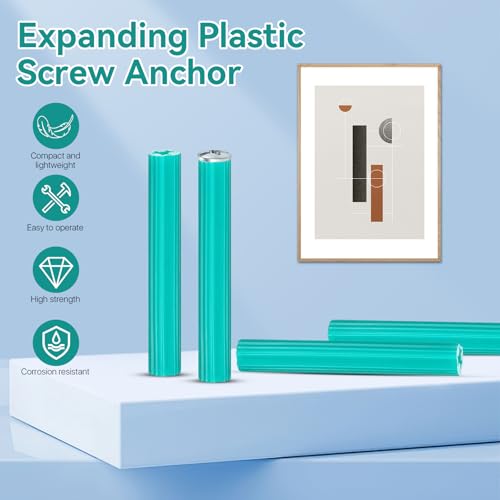 1000Pcs Expanding Plastic Screw Anchors, 1/4 Inch Hole x 50mm PE Green Wall Plugs, Heavy Duty Plastic Concrete Wall Anchors for Brick, Hollow Walls, Fits #10,11,12 Screws