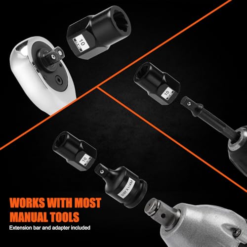 34PCS Impact Bolt Extractor Kit, Bolt & Nut Remover Socket Tool Kit, 6mm to 10mm, 13/32" to 3/4", CR-MO, Stripped Bolt Extractor for Damaged Screws and Bolts