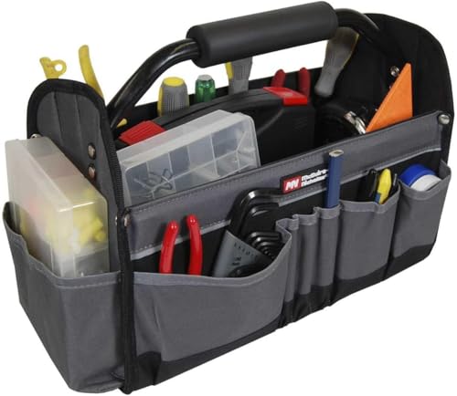 McGuire-Nicholas 15" Collapsible Tool Tote, Grey and Black Tool Tote Bag, 22015 14 exterior pockets in various sizes Collapsible Tote