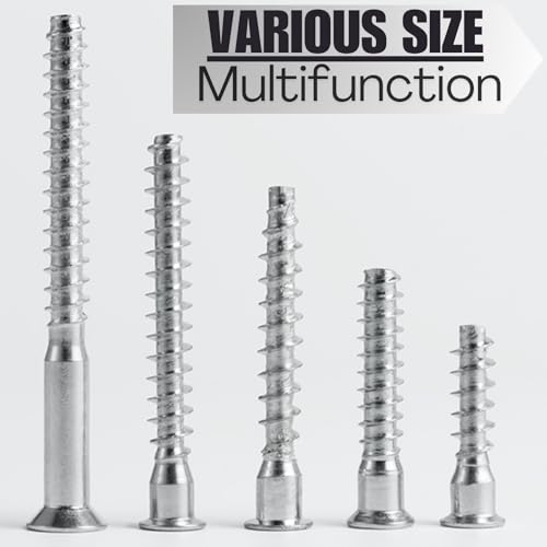 Confirmat Screws, M7 x 50 mm 100 PCs, Hex Socket Drive Countersunk Furniture Connecting Self-Tapping Screw Set Carbon Steel Zinc Plated M7x50mm Silver