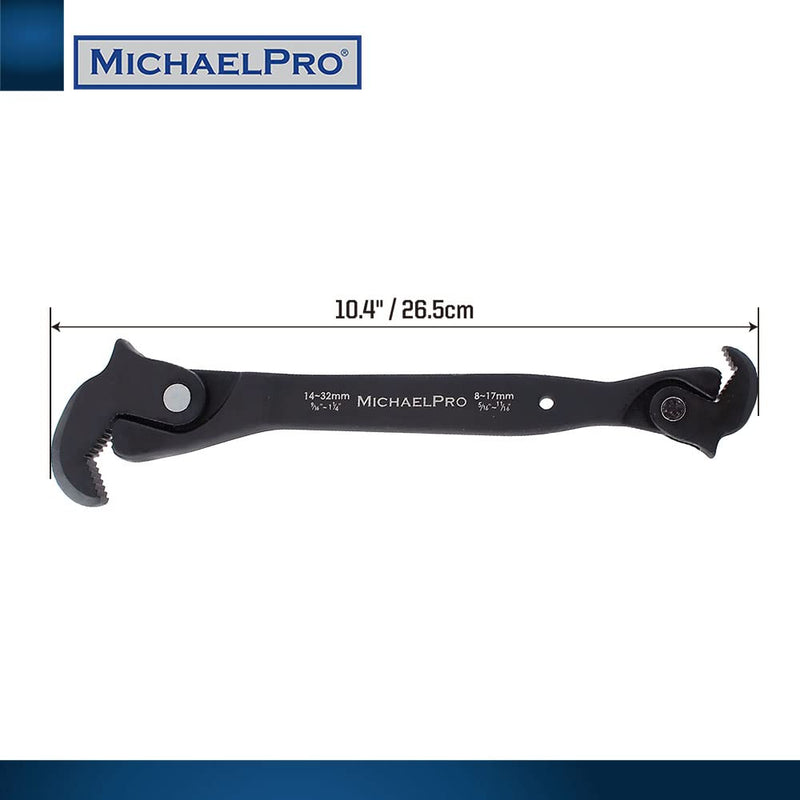 MichaelPro Dual Action Auto Size Adjusting Wrench, 5/16” to 1-1/4" (8 – 32mm) Self-Adjusting Quick Wrench, Multi-Size Spring | MP001206, Black 14-Inches