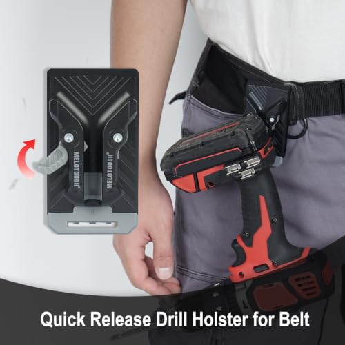 MELOTOGH 3 Pack Quick Release Belt Clip for Pouch,Drill Holster,MELOTOUGH Universal Drill Holster for Tool Belt, Heavy Duty Tool Holster with Quick Release Belt Clip, Grip Strap & Multi-Size Adapter