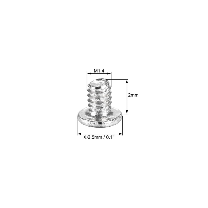 uxcell M1.4x2mm Phillips Screw Fastener Silver Tone 2.5mm Dia Screw Head for Laptop PC TV Fan Switch 100pcs