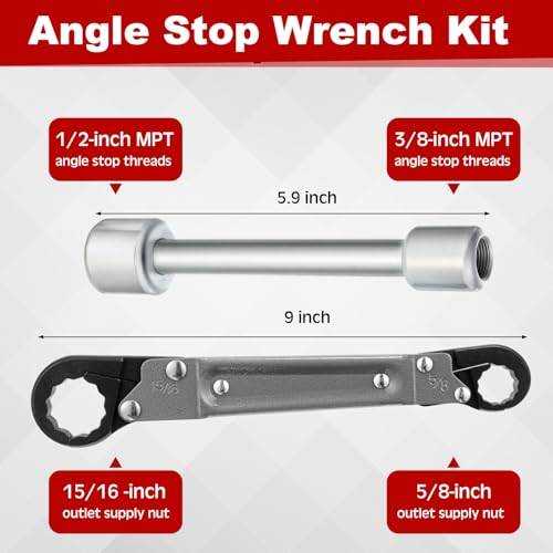 4 Pcs Angle Stop Wrench Kit Plumbing Tool, Olive Ring Removal Tool with Diameter of 1/2", 3/4", Compression Sleeve Puller for 1/2" Compression Fitting, Install Angle Stop Nut(Ferrule,Grey) Ferrule Grey