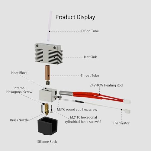 Hotend Kit for Elegoo Neptune 4, Neptune 4 Pro, 3D Printer Print Head Extruder Hot End Kit Heating Block Kit with 5PCS Extra 0.4mm Brass Nozzle Kit and 1 PCS Silicone Cover