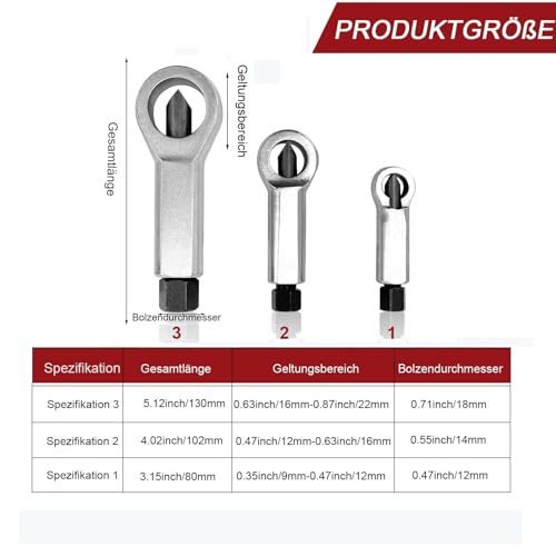 3-Piece Nut Separator Nut Remover 9-12 mm/12-16 mm/16-22 mm | Nut Remover Nut Splitter Remover Broken and Damaged Nuts Tool Extraction Tool