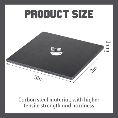 Hicarer 12 Pcs Carbon Steel 3" x 3" Square Washer Plate Fits 1/2" Bolt Heavy Duty Flat Square Washers 3 mm Thick Anti Loosening Plate Fastener for Construction and Industrial Equipment