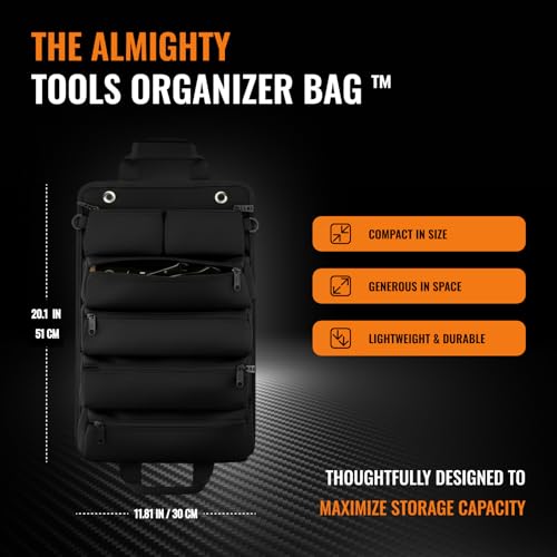 Save 10% on 2 Heavy Duty Roll-Up Tool Organizer Bags with Detachable Pouches | Black & Khaki