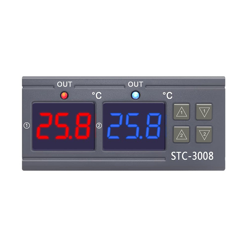 KETOTEK Digital Temperature Controller 230 V with 2 Sensors, STC 3008 Thermostat | 2-in-1 Temperature Switch Heating & Cooling for Greenhouse Incubator & Reptiles, 220V Relay Temperature Controlled Regulator AC 220V Relay output