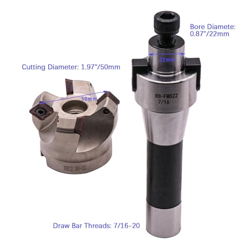 R8 Arbor, 1.97"/50mm Cutting Dia KM12 50-22-4T Face Mill Shell Cutter Set KM12-50-22-4T