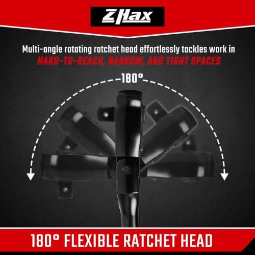 zhax 3-Piece Flex-Head Ratchet Set, 1/4”, 3/8”, 1/2” Drive 90-Tooth Ratchets, Quick Release Reversible Ratchet Wrenches for Repairing, Home, DIY, Chrome Alloy Made