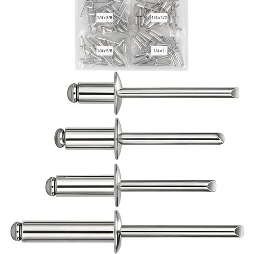 ZQZ 680Pcs Stainless Steel Pop Rivets Assortment Kit & 70 Pcs 1/4 Aluminum Pop Rivets Assortment Kit (4 Sizes)