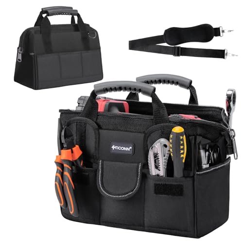 TICONN Tool Pouches with Zipper (6 Pack Combo) + Heavy Duty Tool Bag with Multi-Pockets (12" Standard Base)