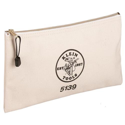Klein Tools 5139 Zipper Bag, Canvas Tool Pouch 12.5 x 7 x 4.25-Inch with Heavy Duty Brass Zipper Close, Natural Zipper Bag + D275-5 Pliers