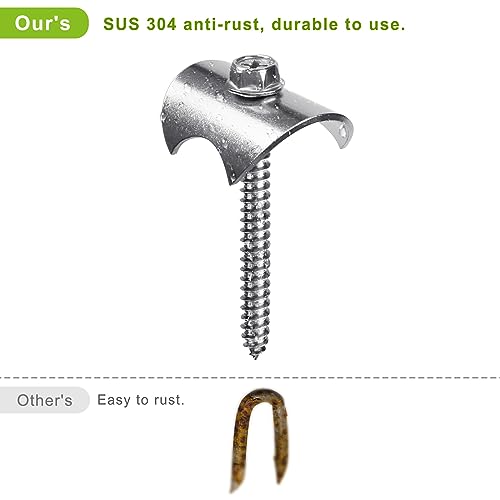 Insaga Fence Staples 304 Stainless Reusable Wire Fence Fastener Nail Screw 1.6" Screw x 100Pcs