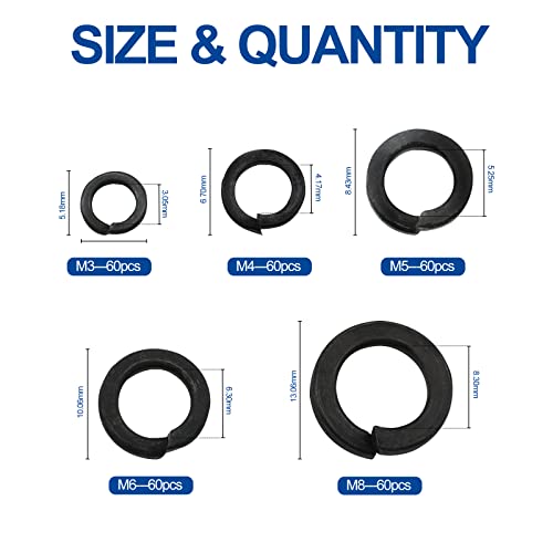 NINDEJIN 1060pcs Socket Head Screws, M2 M3 M4 M5 Metric Machine ScrewsAssortment Kit + 300pcs Spring Lock Washers, M3 M4 M5 M6 M8 Metric Split Lock Washer Set