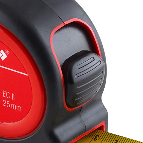 SOLA Protect Tape Measure 8 m / 25 mm – Robust Tape Measure with Belt Clip – Steel Tape Painted Yellow with mm Scale – Accuracy Class II – Roll Meter with Movable End Hook – Length 3 m, 5 m, 8 m 8m / 25mm