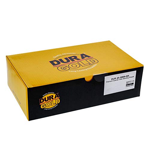 Dura-Gold Premium 1/4 Sheet Gold Sandpaper Sheets, 800 Grit (Box of 400)