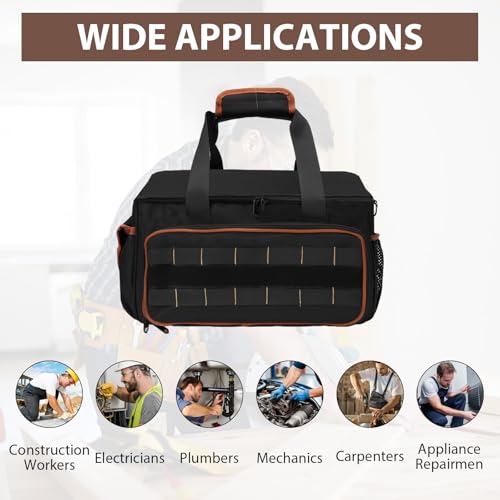 17 Inch Heavy Duty Tool Bags for Men Women, 28 Pockets Portable Tool Bag with Adjustable Shoulder Strap, Wide Mouth Tool Bag Organizer for Electricians Mechanics Carpenters