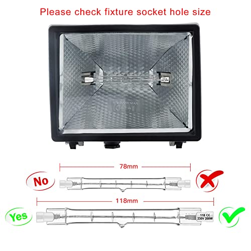 Jaenmsa R7S halogen bulbs 118mm 200W 230V, pack of 5 halogen rod R7S 118mm, halogen bulb r7s dimmable halogen rod lamp for construction spotlights, work landscape lighting, living room lights 118mm-200W-5p