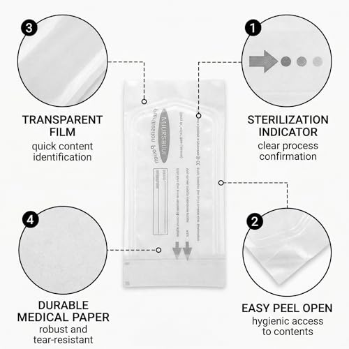 Sterilisation Bags, 110 Sterile PVC Bags, Sterilisation Bags, Self-Sealing Cleaning Bags (57 x 130 mm)