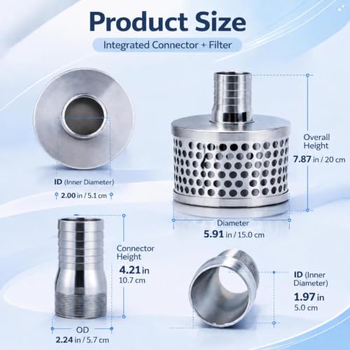 Fumete 2 Inch Pump Strainer Round Hole Suction Strainer Filter