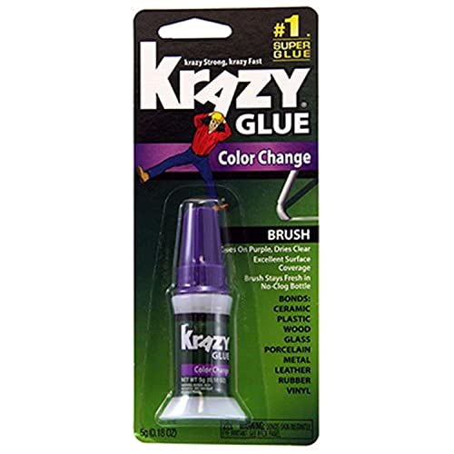 Krazy Glue Color Change Super Glue, 5g, Brush-On Applicator, Goes On Purple & Dries Clear, No-Clog Bottle, Multi-Surface Strong Adhesive Bonds Plastic, Wood, Metal, Ceramic, Rubber, Vinyl & Glass