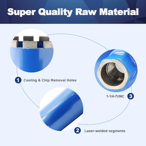 Wet Diamond Core Drill Bits 2 1/2"/63mm - BRSCHNITT Concrete Core Drill Bit, 1-1/4-7" Thread Core Bit Turbo Laser Welded Segments with Rebar, Brick, Block, Masonry, Stone 1 1/2"(63mm)