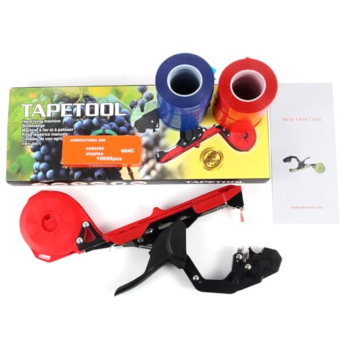 Plant Tying Machine,Plant Vine Tying Machine Tool with 10000pcs Staples 20 Rolls Tape Plant Tape Gun for Grapes Raspberries Tomatoes and Vining Vegetables Tying Tool(red), 8018-1