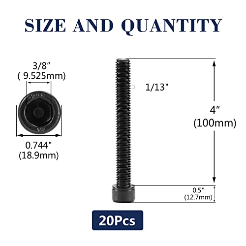 1/2-13 x 4 Socket Head Cap Screws Bolts, 20Pcs 304 Stainless Steel 18-8, Allen Socket Hex Drive, Full Thread, Black Oxide by SG TZH(with Hex Spanner) 20 1/2-13 x 4"