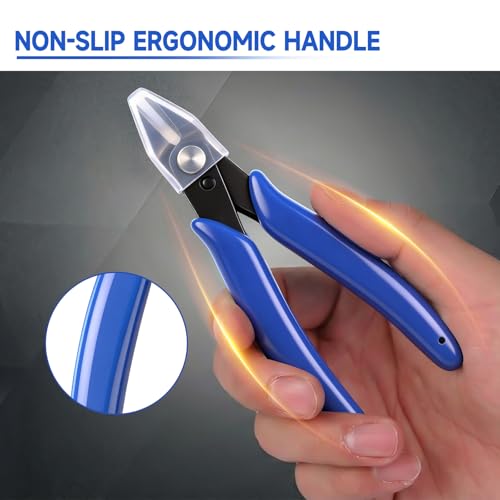 20 PCS 5 Inch Micro Flush Cutters Precision Wire Cutters Diagonal Side Cutters Nippers Sharp Zip Tie Cutter with Plastic Protective Caps for Jewelry Making, Soft Copper Wire,Heating Wire