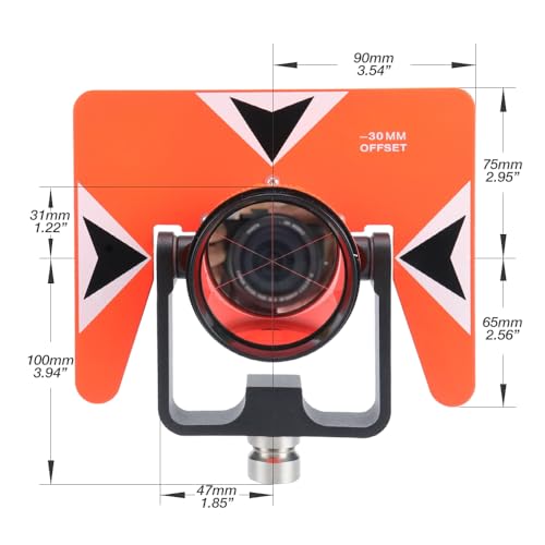 All-Metal Single Tilt Prism 64mm Copper-Coated Surveying Prism, High Precision 5/8" Thread, 0/-30mm Offset Total Stations Prism with Case Soft Bag for Land, Tunnels, Mines, and Roadwork Surveying