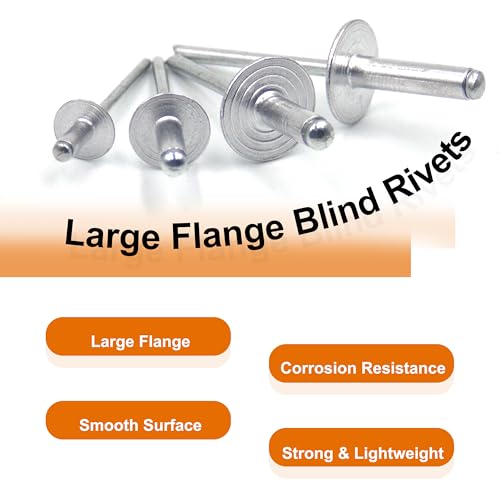 ISPINNER 60pcs Large Flange Aluminum Blind Rivets Assortment Kit with Heavy Duty Hand Riveter Rivet Gun Tool 1/8" 5/32" 3/16" Pop Rivets
