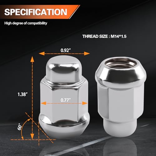 M14x1.5 20+6 Lug Nuts & Wheel Lock kit Compatible with RAM 1500 2500 3500 2013-2021 & Yukon XL 2500 2003-2013 & Tundra 2008-2013 M14x1.5