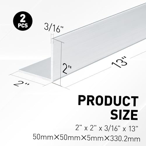 2PCS Aluminum Angle 6061,Aluminum Angle Stock 2" X 2",13" Length, 3/16" Thick Aluminum Structural Angle 6061 2" x 2" x 3/16" x 13"