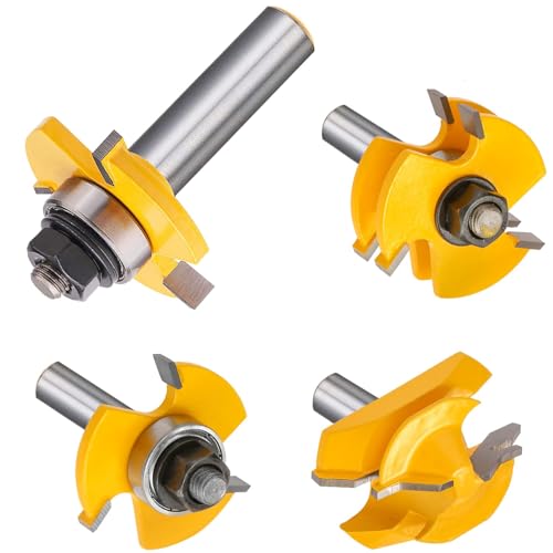 1/2 Inch Shank Tongue and Groove Router Bit Tool Set 3 Teeth Adjustable Router Bit 45 Degree Lock Miter Router Bits Woodworking Set- 1/2" 3/4" 1" Cutting Height Woodworking Glue Joint Tools Set