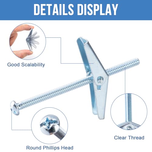 1/4"x3" Toggle Bolts (60 Pcs) 1/4 inch Wall Anchors for Drywall Heavy Duty, Butterfly Anchor Bolt for Hollow Wall, Sheetrock, Ceiling 1/4" (60 Pcs)