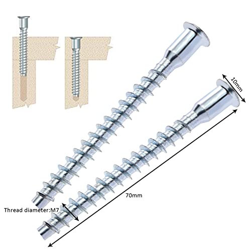 100PCS M7x70mm Hex Socket Countersunk Head Self Tapping Connecting Screws Allen Flat Head Furniture Confirmat Screws Carbon Steel Zinc Plated