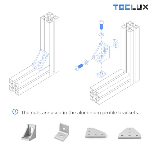 680 pcs 20 Series Aluminum Extrusion Silver M5 T-Nut and Screw Kit – Sliding & Drop-in T-Nuts, M5x8mm & M5x10mm Screws, Washers – for 6mm T-Slot Accessories Extruded Aluminum Hardware 680 pcs 20 Series M5 Silver