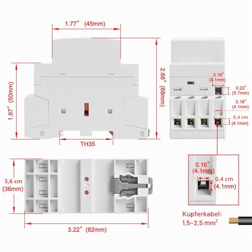 Heschen Household AC Contactor, HSR1-25, 4 Pin 4 Normally Closed, AC 220V/230V Coil Voltage, 35mm DIN Rail Bracket 230VAC 4NC 1