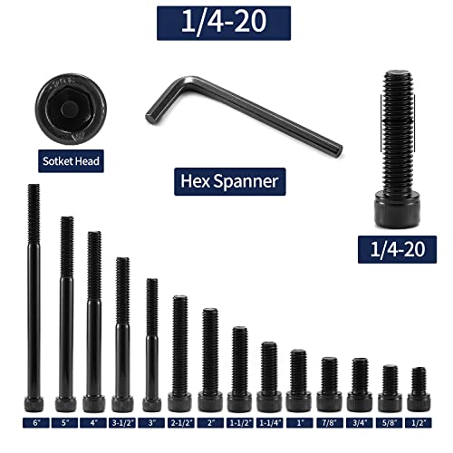 1/4-20 x 6 Socket Head Cap Screws Bolts, 20Pcs 304 Stainless Steel 18-8, Allen Socket Hex Drive, Partially Threaded, Black Oxide by SG TZH(with Hex Spanner)