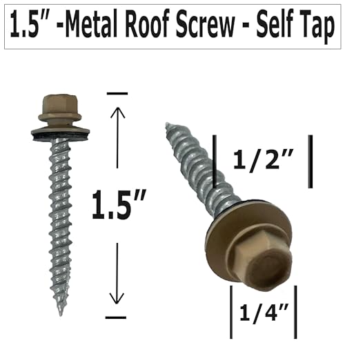 Metal Roofing Screws - #10 x 1.5” – Self Tapping Hex Head - EPDM Rubber Washer-for Metal to Wood, Corrugated, Siding, Sheds, Pancake Screw - ¼” Hex Drive Easy Installation - TAN - Screws (250) 250