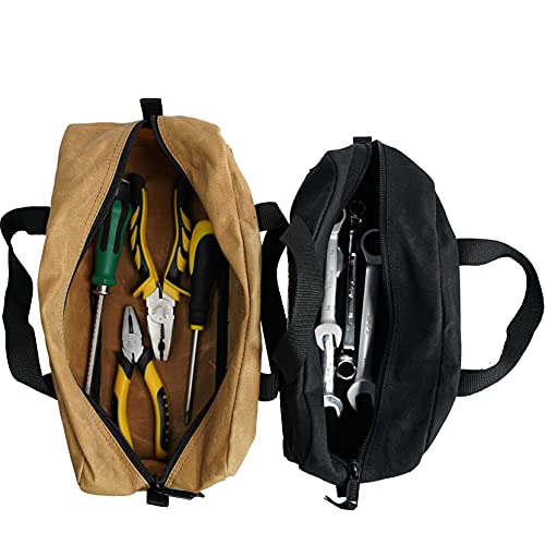 MELOTOUGH 2 PACK Fastener Bag Utility Canvas Zipper Tool Bag + 2 PACK Waxed Canvas Utility Tool Tote bag Combo Kit-Includes 1 Medium & 1 Small Tool Organizer Bags
