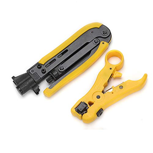 F Compression Tool Coax Cable Crimper Kit, Adjustable RG6 RG59 RG11 75-5 75-7 Coaxial Cable Stripper with F Compression Connectors Pack of 10