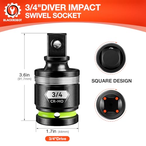 BLACKROBOT 3/4" Drive Impact Universal Joint Set, CR-MO Swivel Socket Adapter for Heavy-Duty & Automotive Repair, Flexibly Reach Tight-Angle Fasteners